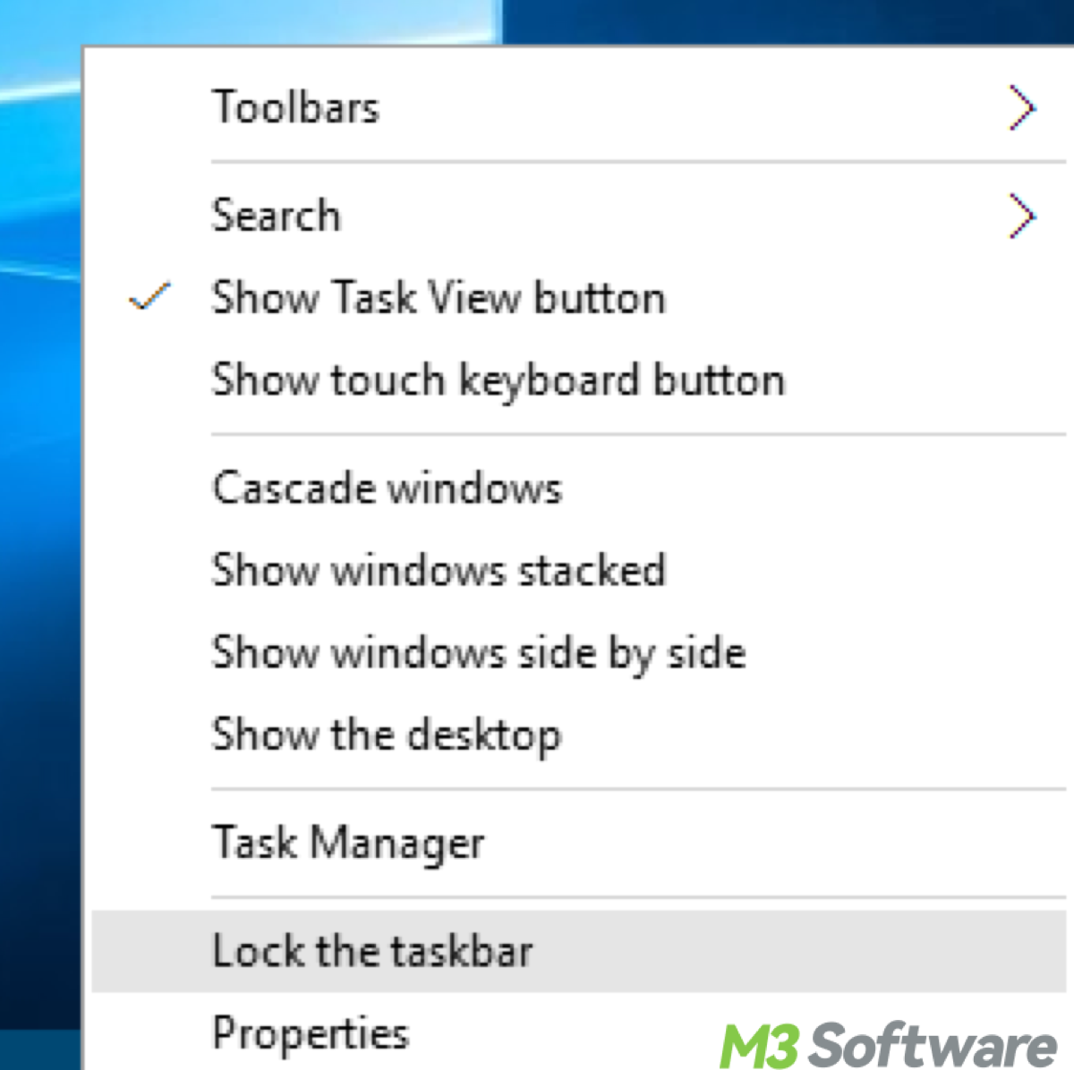 Right click at empty space of the taskbar