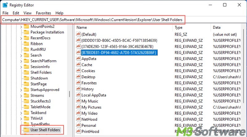 user shell folders in Registry Editor