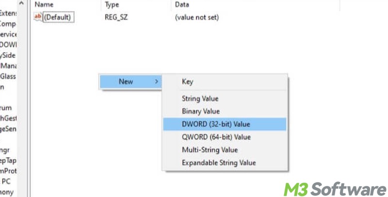create new DWORD 32 bit in Registry Editor