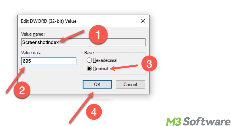 modify Screenshotindex registry entry