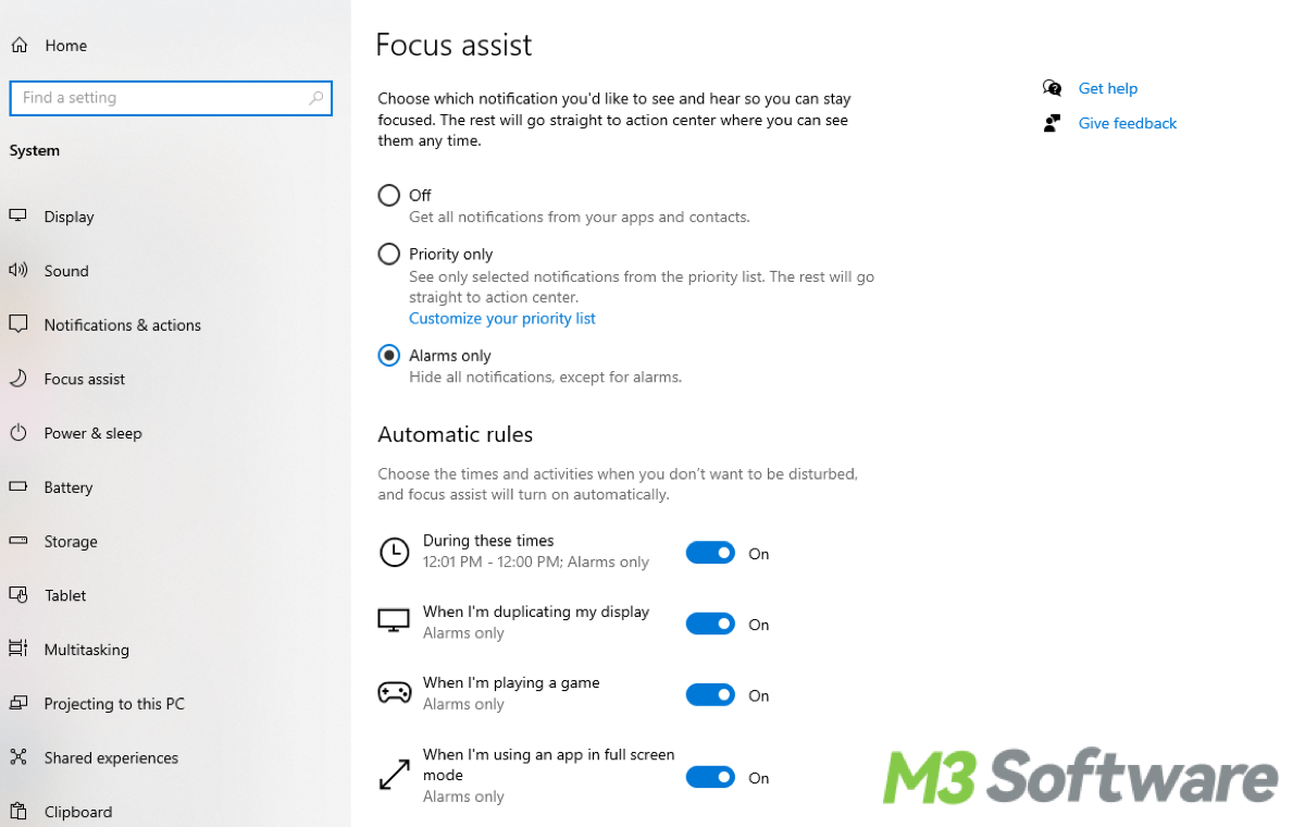 Use Settings in Windows to turn on Do Not Disturb