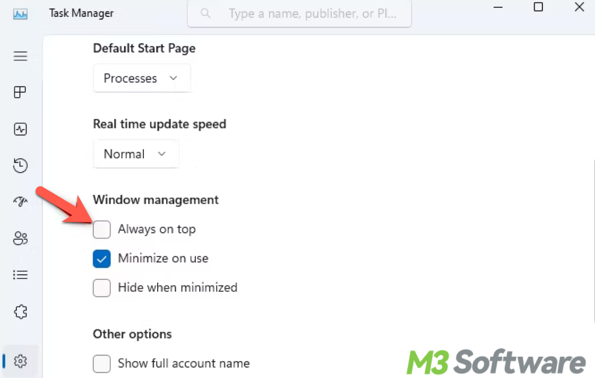 use Task Manager to pin a window in Windows