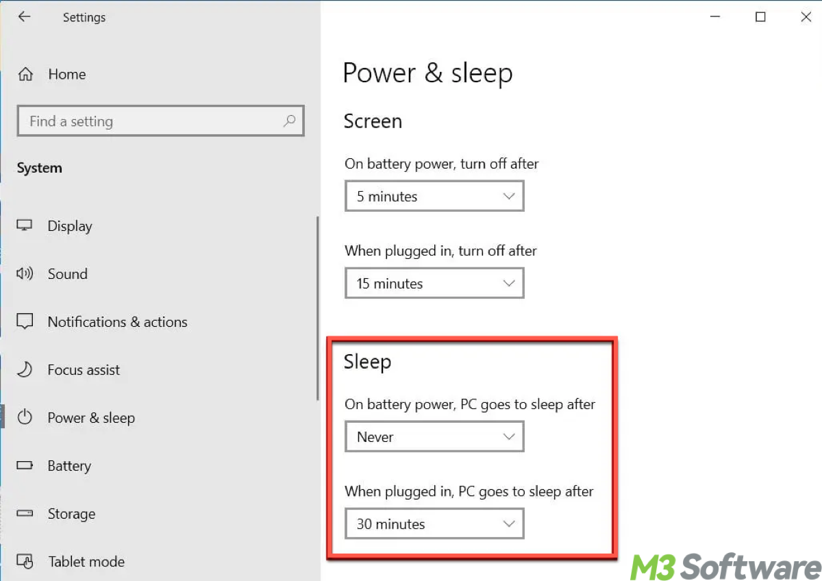 turn off Sleep Mode with Settings