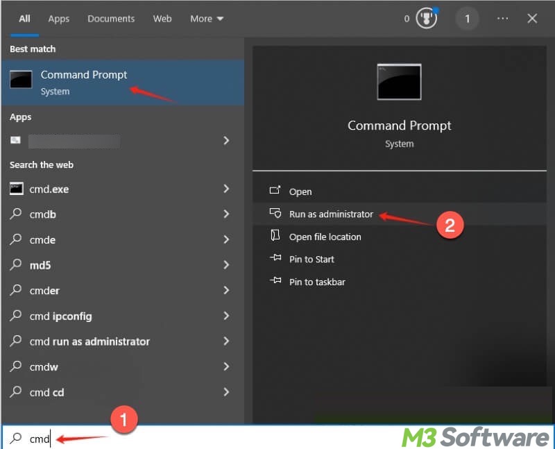 cmd run as administrator in Windows 10