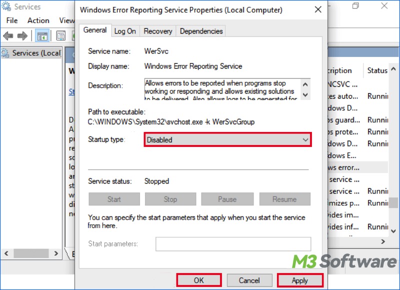 disable Windows Error Reporting Service