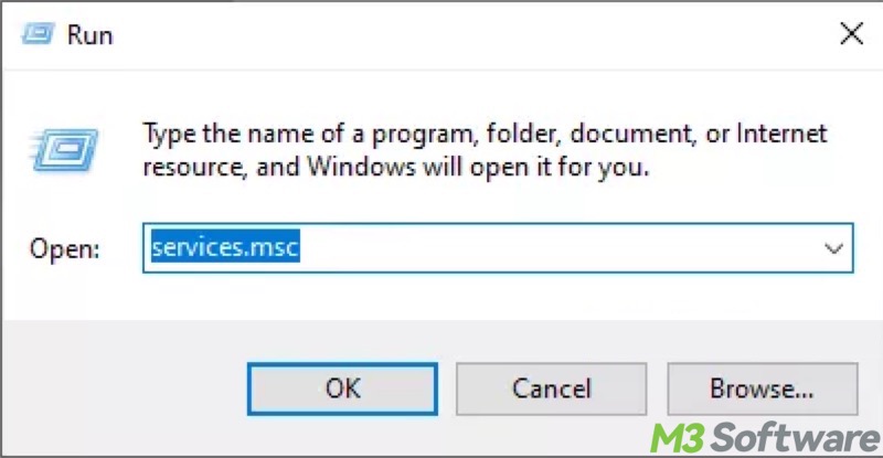 services msc in Run dialog box