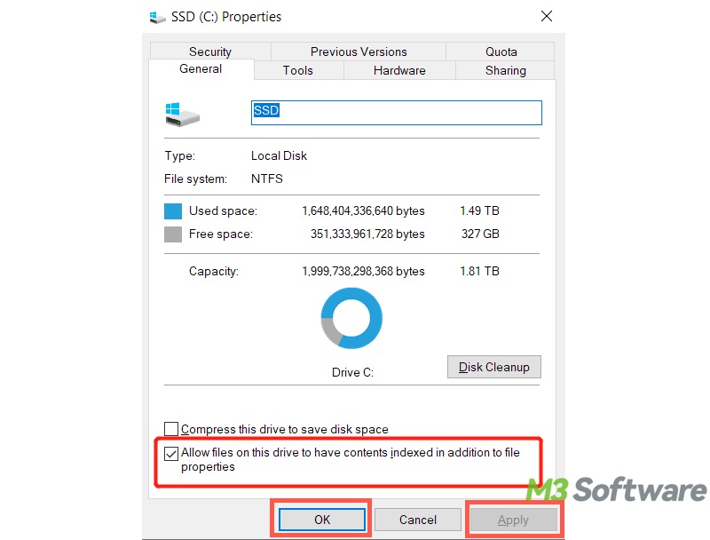 cancel drive indexing in Windows 11