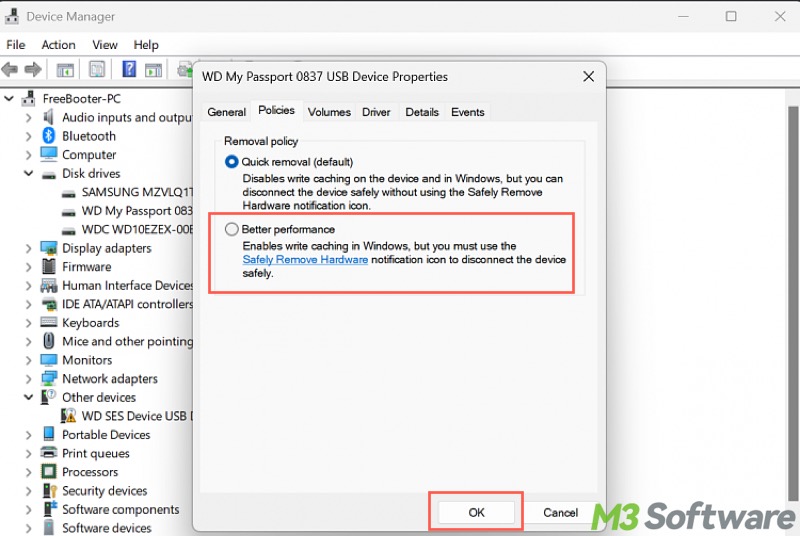 USB drive better performance in Windows 11 Device Manager