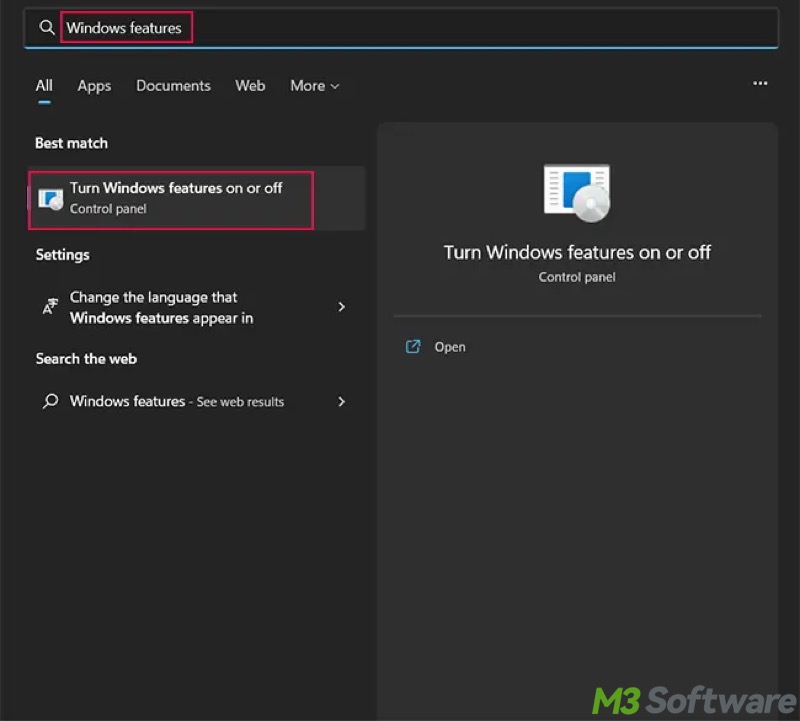 turn Windows features on or off Windows 11