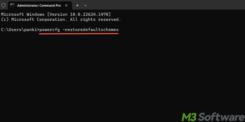 reset power plan in Windows Command Prompt