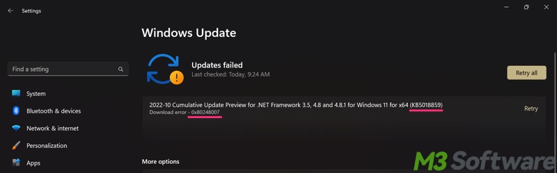 Windows update error 0x80248007