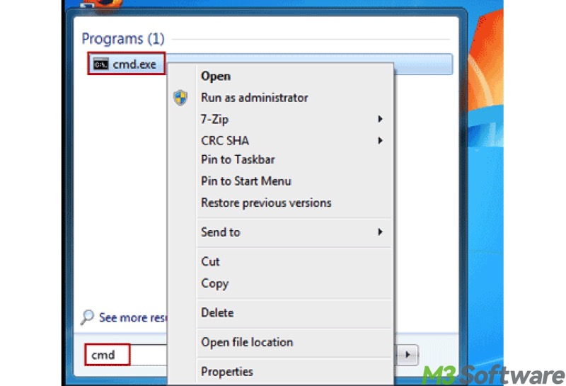cmd run as administrator Windows 7