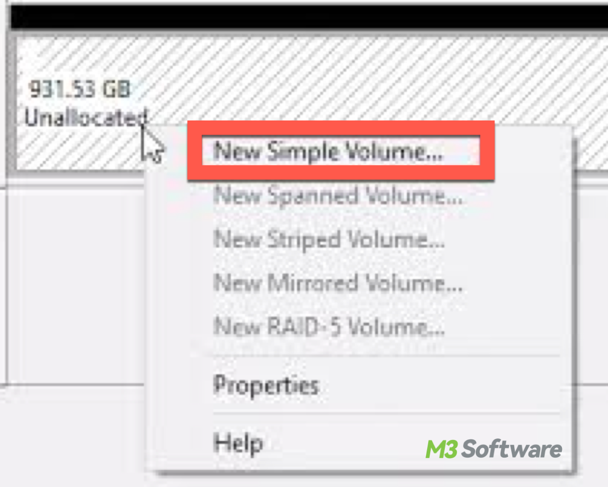 Create a new partition in Disk Management