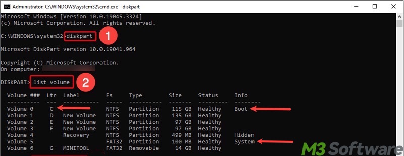 list volume through Command Prompt on Windows