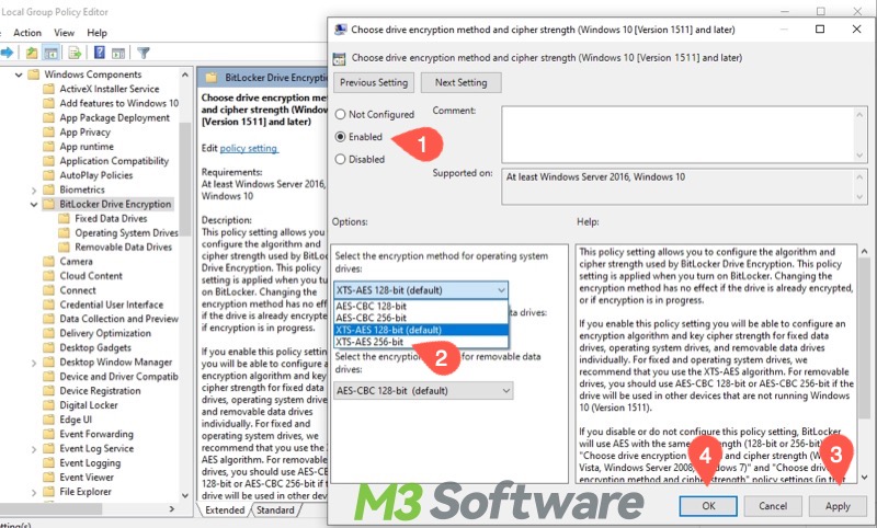 BitLocker encryption method and cipher strength
