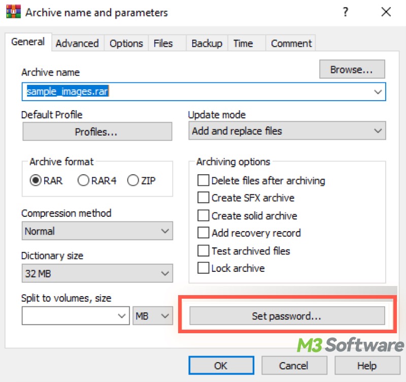 RAR compression set password