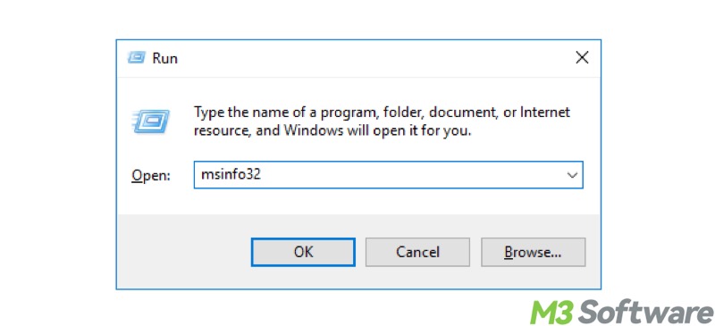 msinfo32 in Windows 10 run dialog box