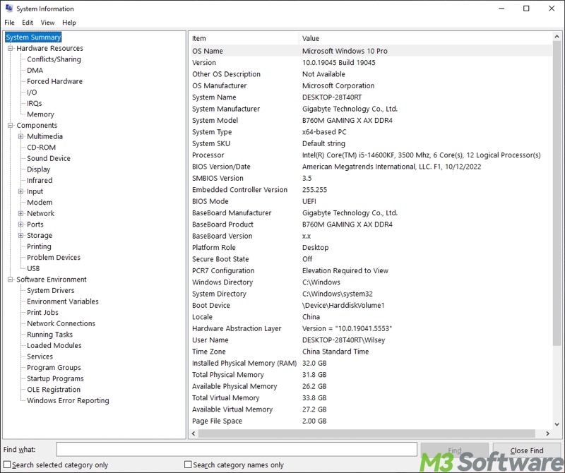 system information Windows 10