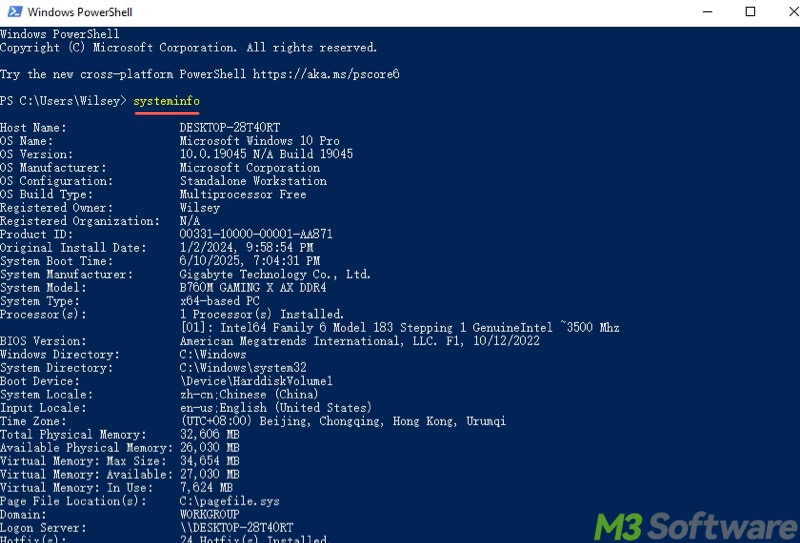 system information in Windows 10 PowerShell