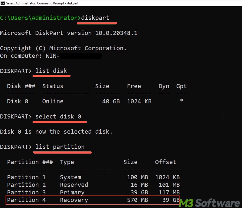 recovery partition in Command Prompt