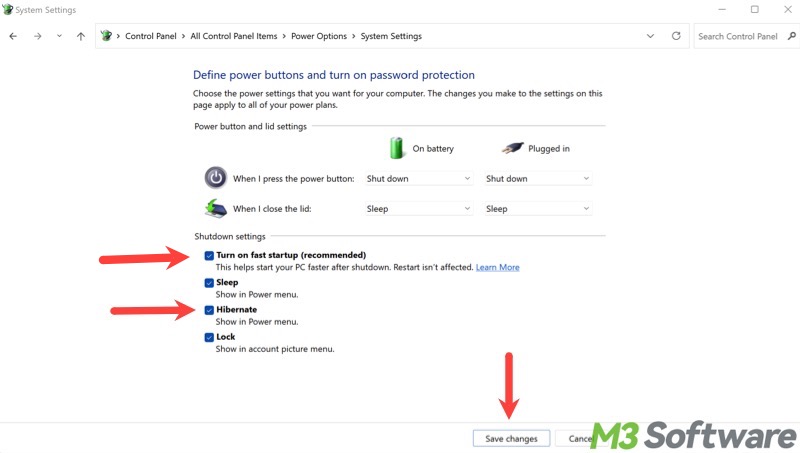 disable hibernate mode and fast startup in Windows