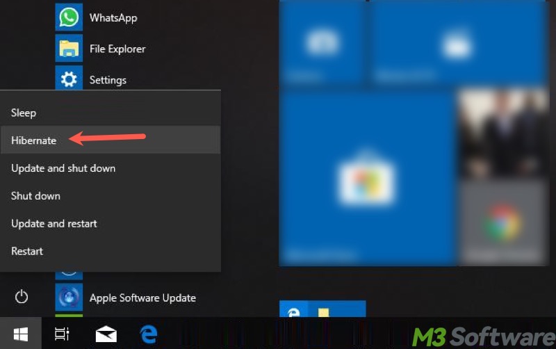 hibernate button in Windows Start menu