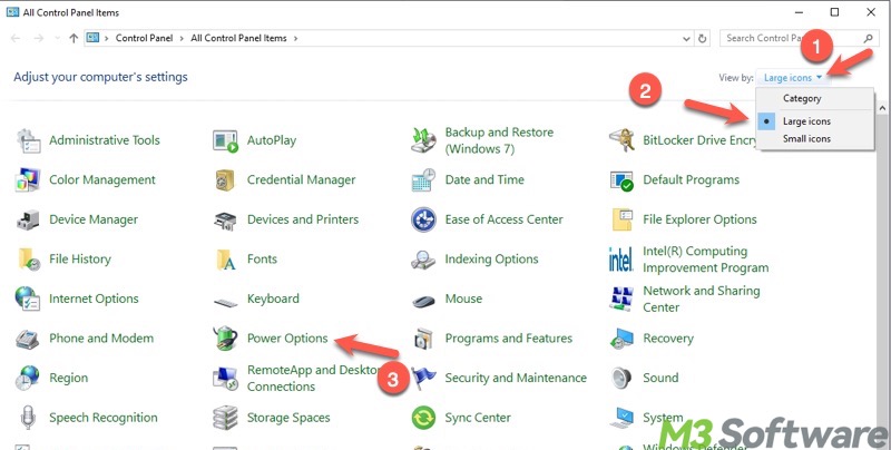 power options in Windows Control Panel