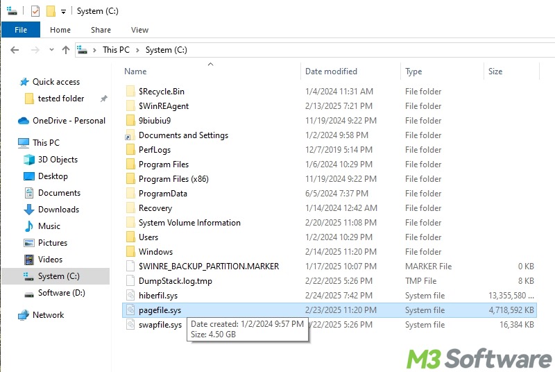 Pagefile sys file in Local Disk C
