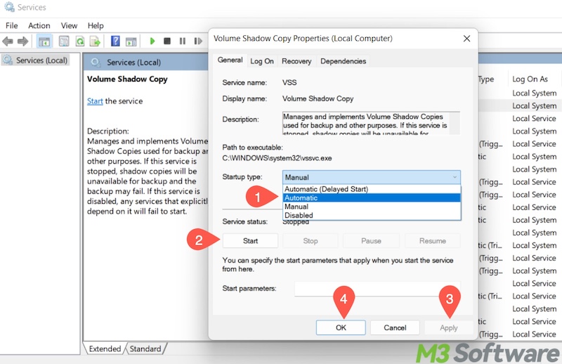 start Volume Shadow Copy Service Windows 10