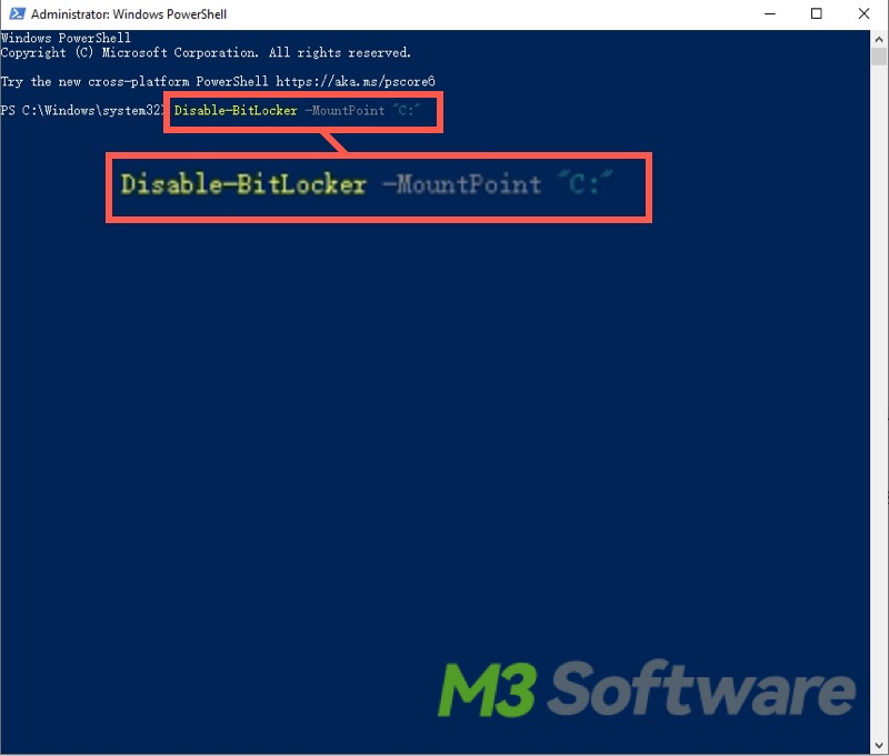 disable bitlocker via powershell