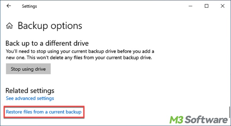 restore files from current backup of File History in Settings