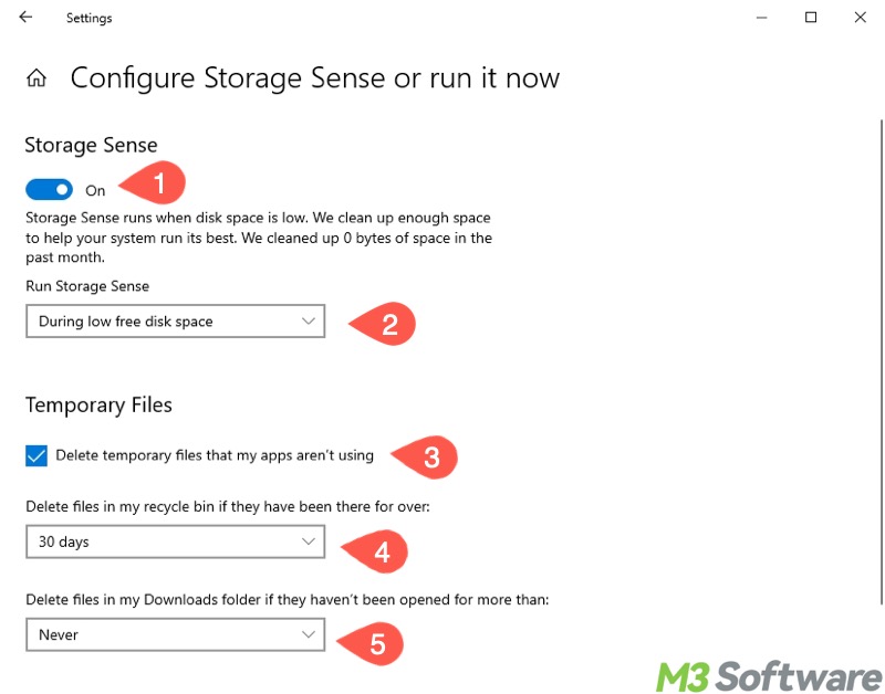 configure Windows Storage Sense in Windows 10 Settings