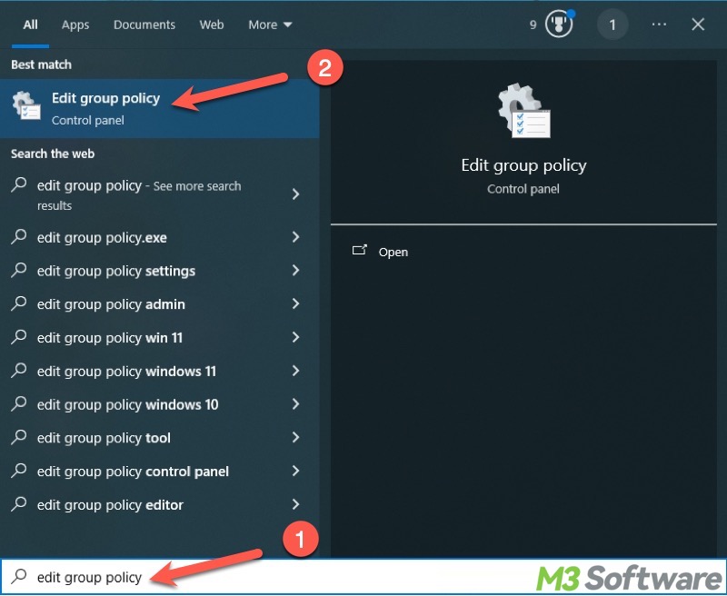 search for group policy editor Windows 10