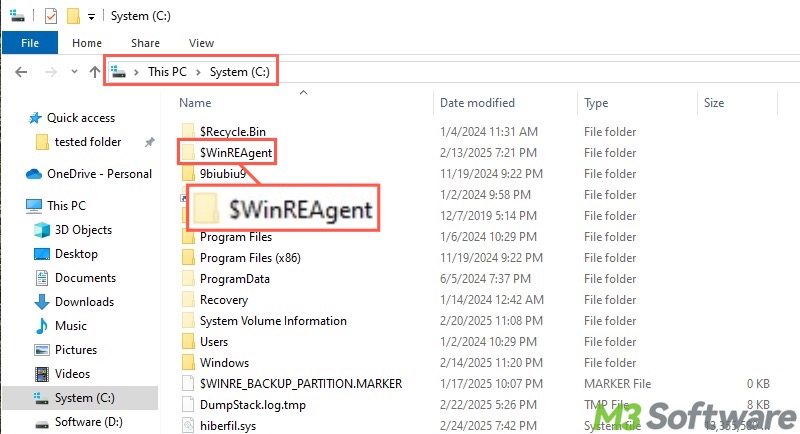 WinREAgent folder in Windows
