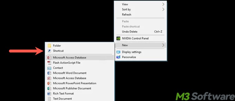 create new shortcut Windows 10