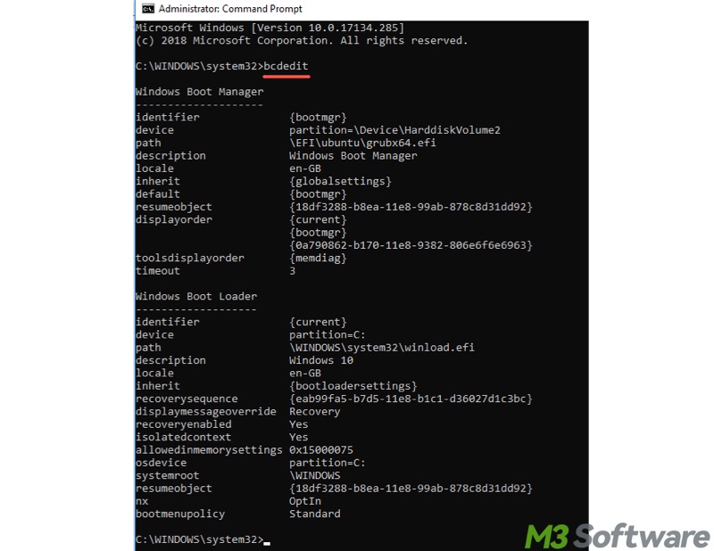 view Boot Configuration Data in Command Prompt