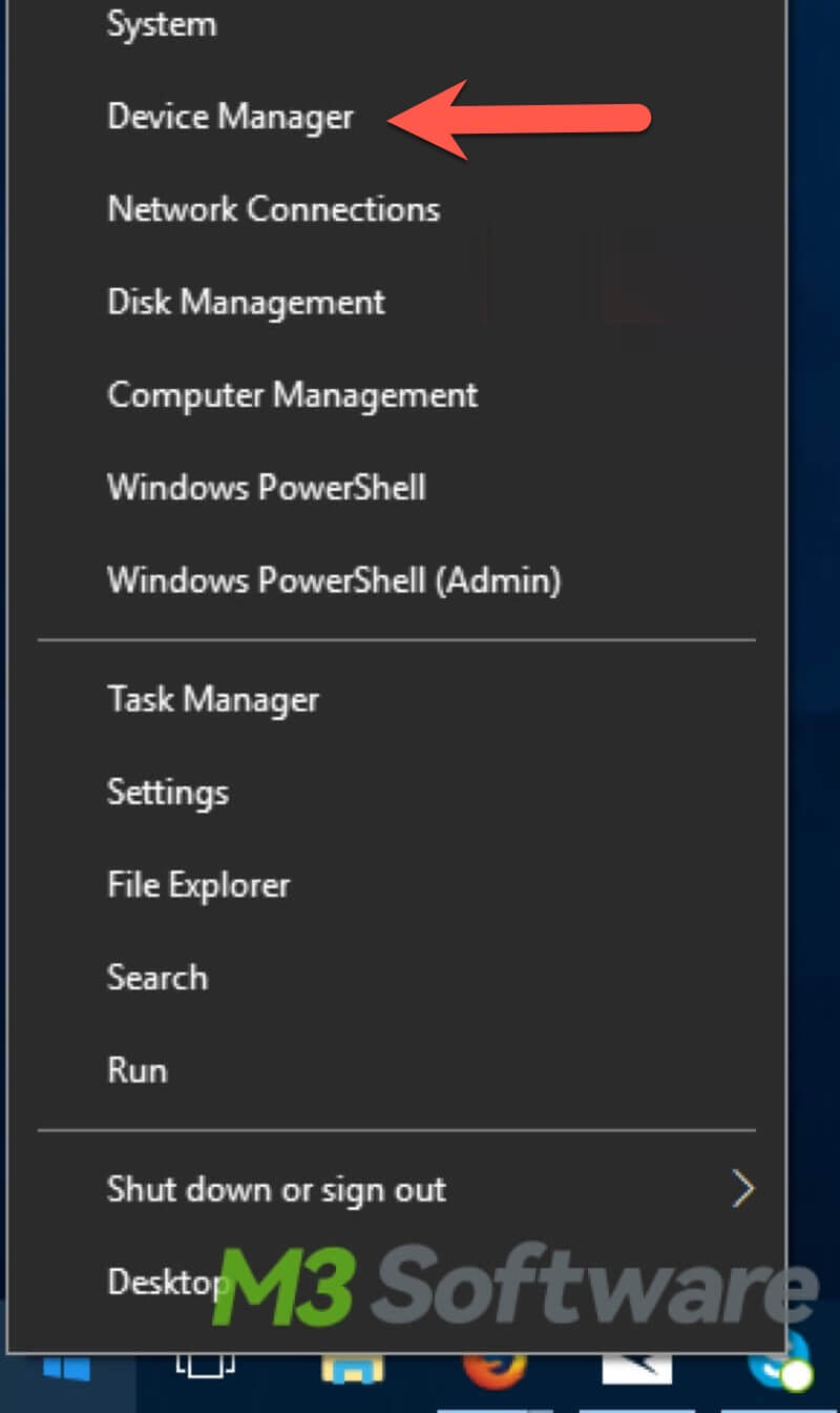 right click on Start button to open Device Manager