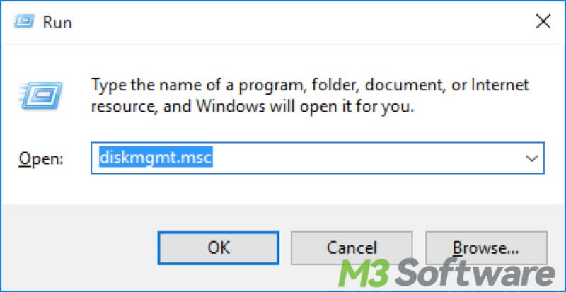 open Disk Management via Run dialog box
