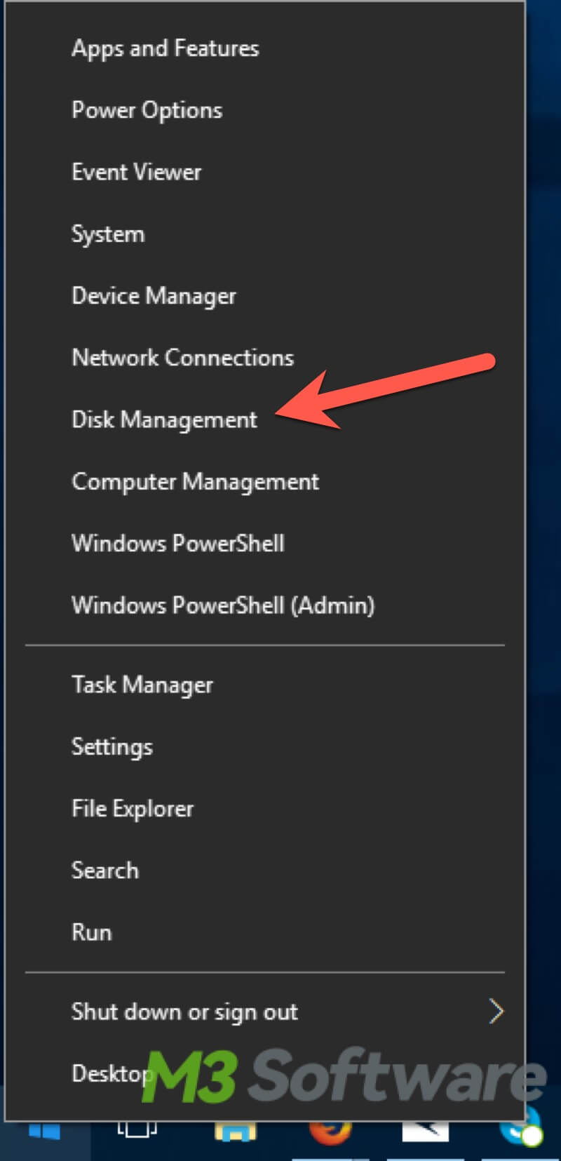 right click Start button to open Disk Management