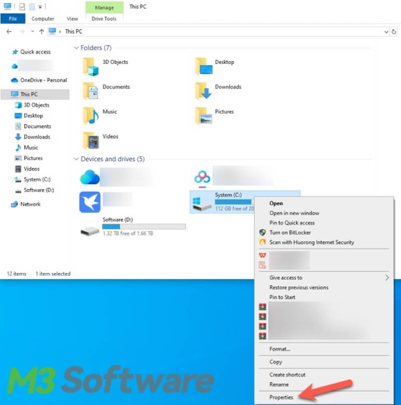 right click on disk to open Properties in Windows File Explorer