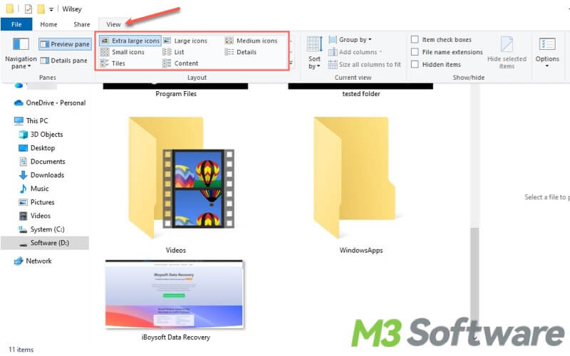extra large icons in Windows File Explorer