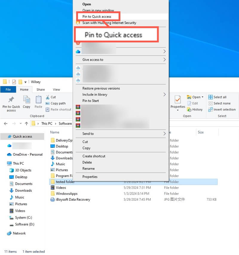 pin to quick access in Windows File Explorer