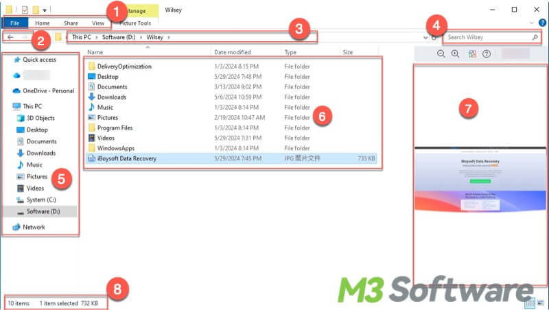 layout of Windows File Explorer