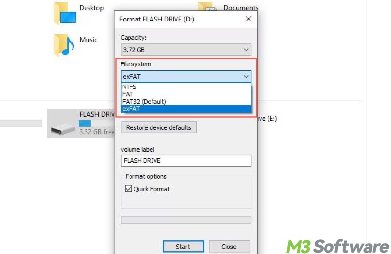 choose file system during format