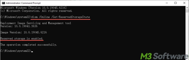 check Windows Reserved Storage in Command Prompt