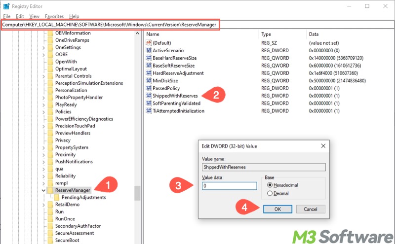 disable Windows Reserved Storage Registry Editor