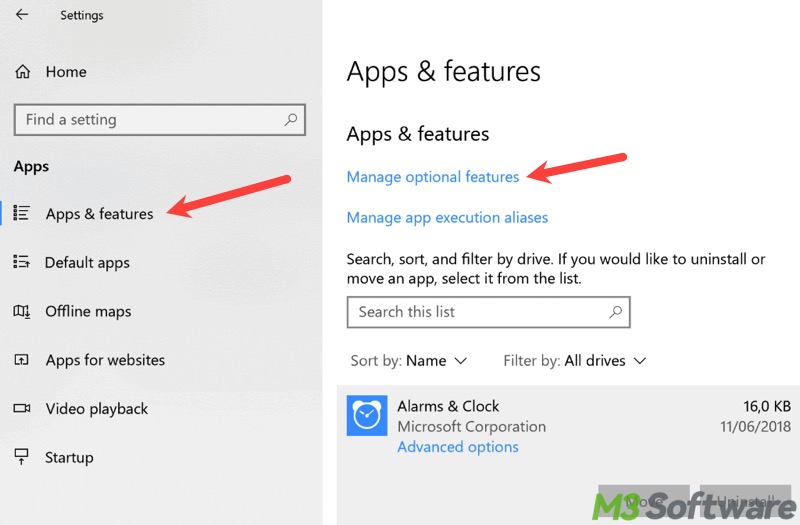 manage optional features Windows 10 Settings