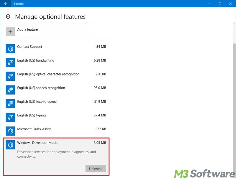 uninstall optional features Windows 10 Settings