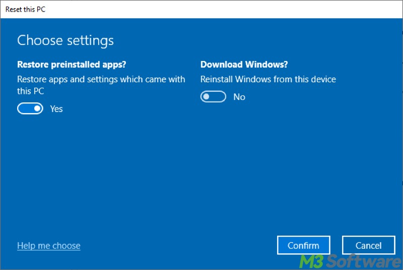 reset this pc additional settings for keep my files