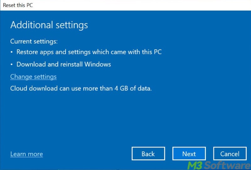 reset this pc additional settings